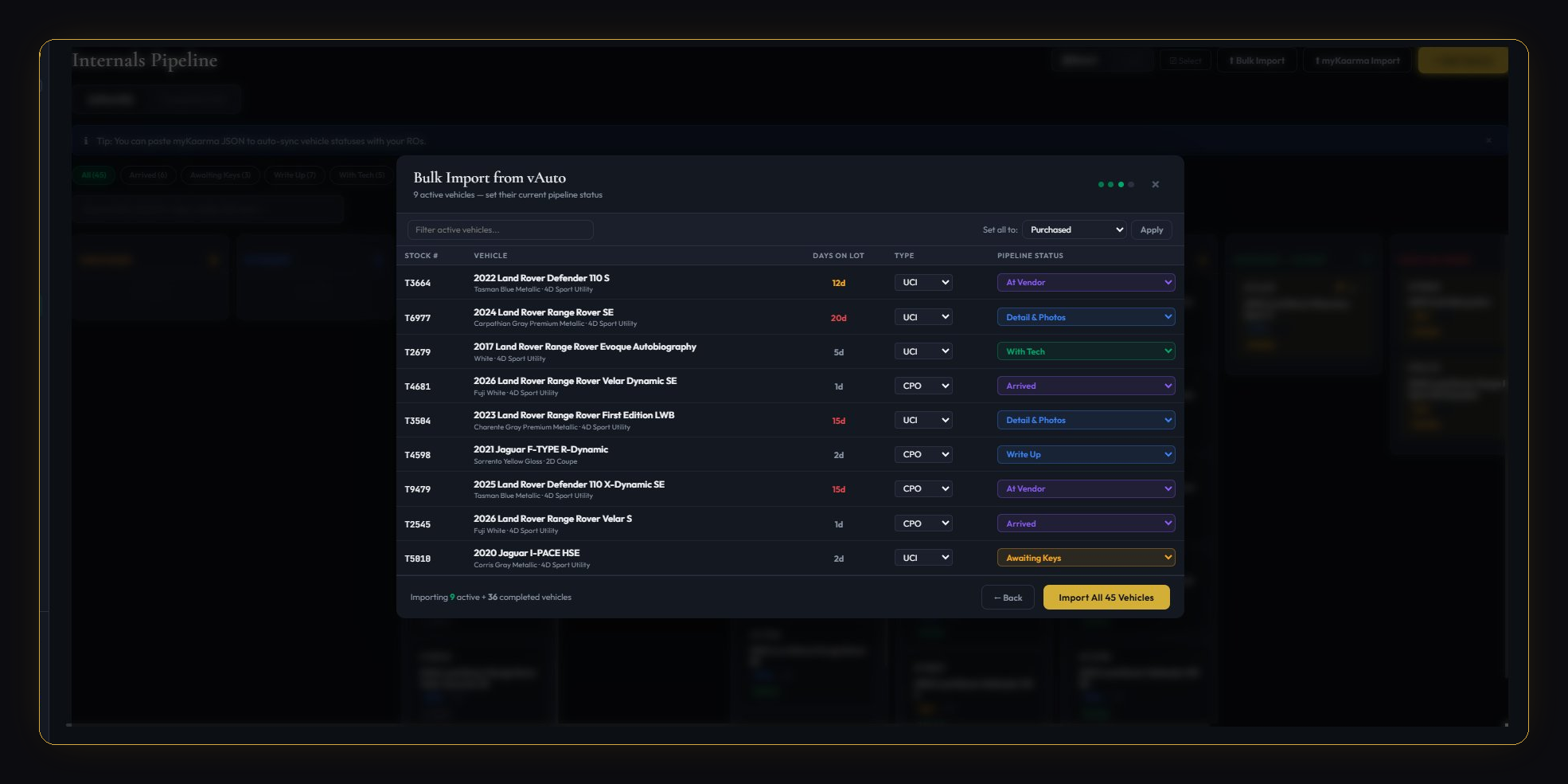 BayPilot bulk import from vAuto